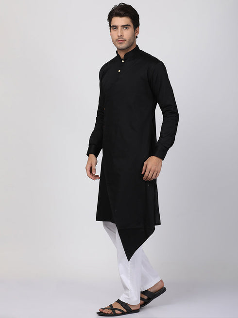 Vastramay Men's Black Cotton Silk Blend Kurta